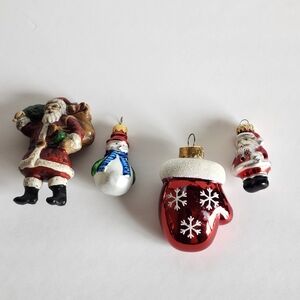 Festive Holiday Ornament Set - Santa, Snowman, and Mitten